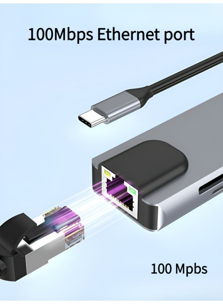 محطة إرساء عالمية 8 في 1 مع منفذ HDMI، شحن سريع PD، منفذ إيثرنت، وفتحات قارئ بطاقات SD/TF، متوافقة مع أجهزة لابتوب USB-C مثل أجهزة آبل وغيرها من الأجهزة ذات منفذ Type-C - Image 5